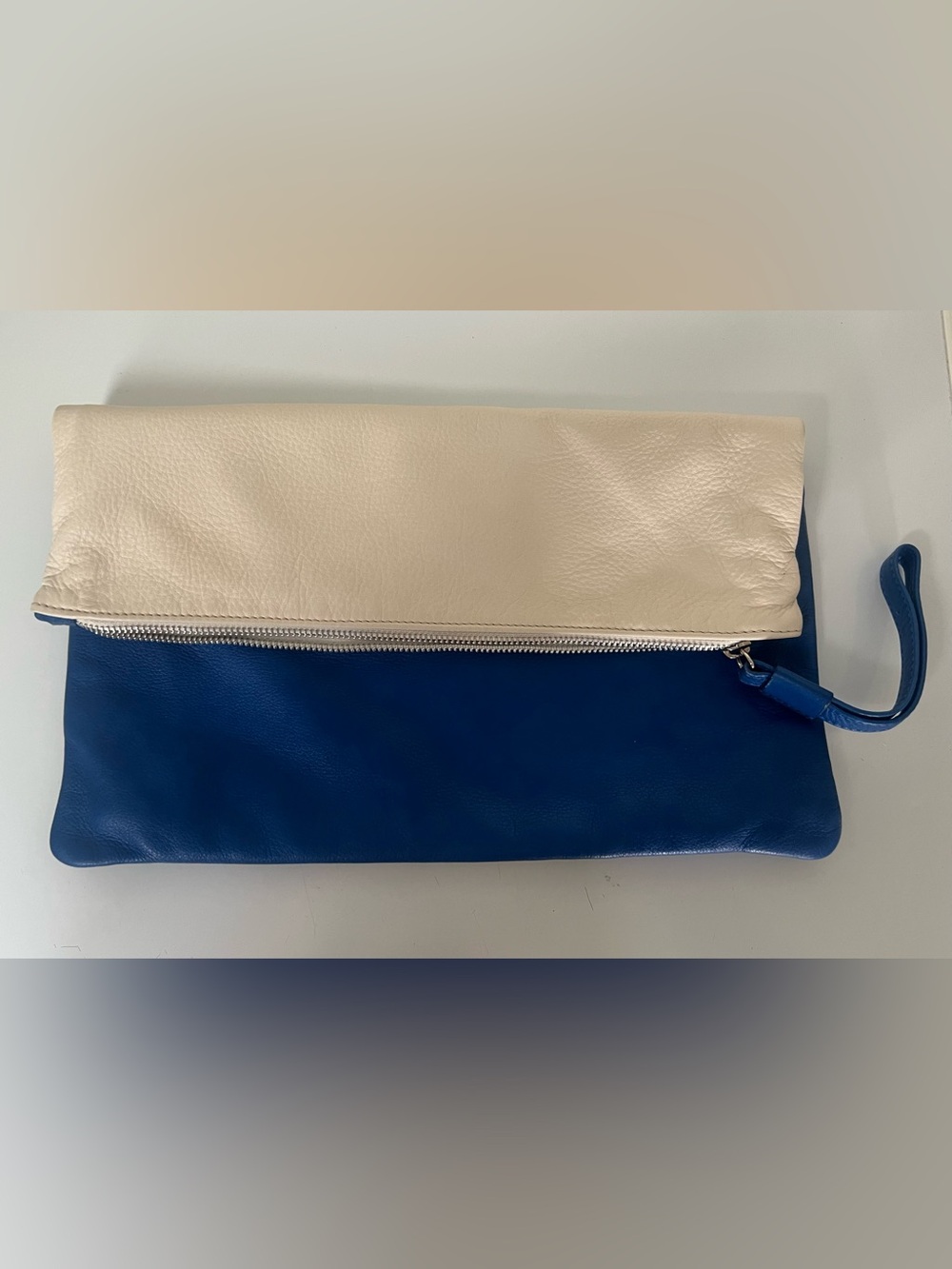 Neutral & Navy Two-Tone Leather Clutch